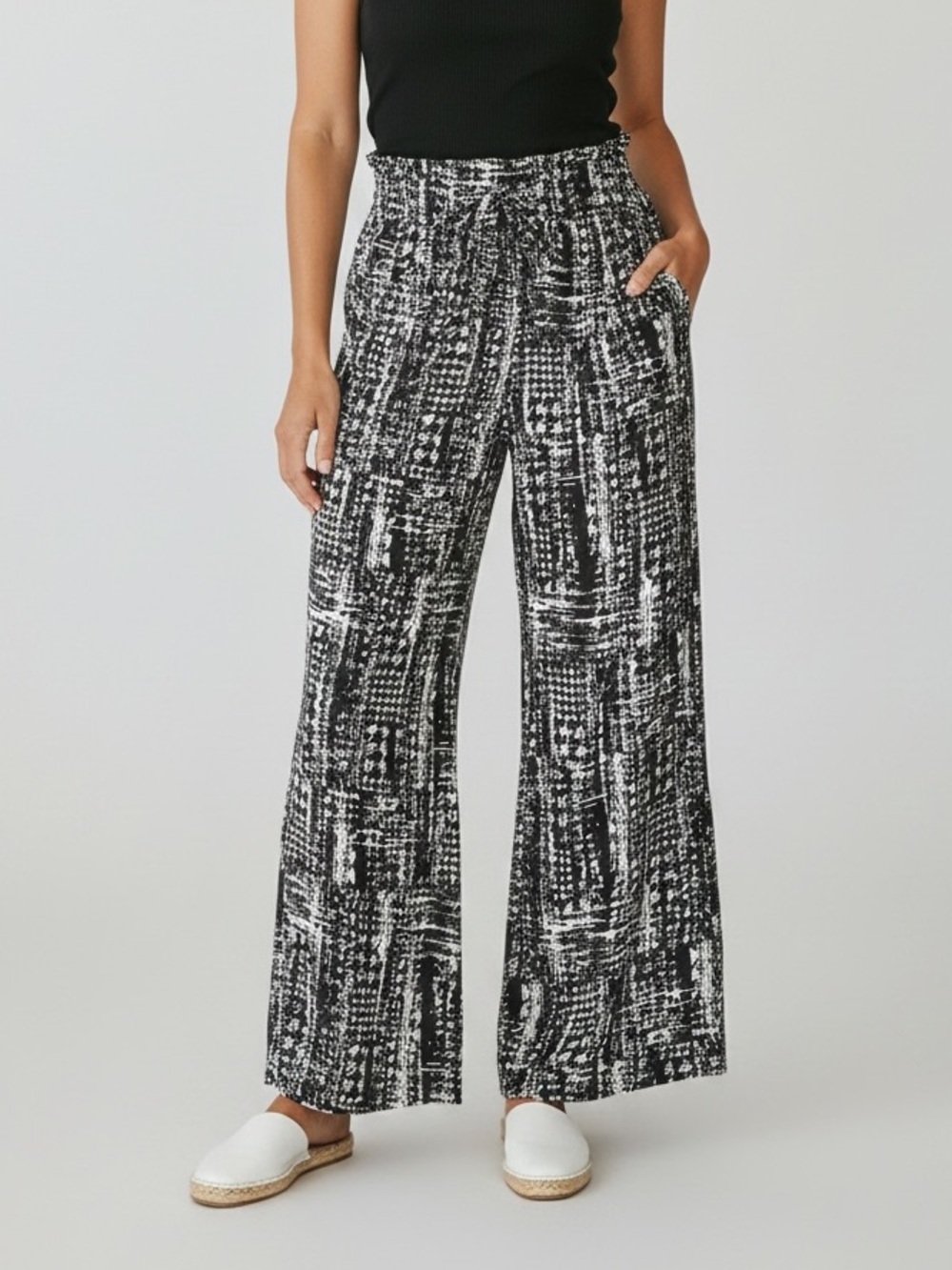 Wet Seal Wide Leg Palazzo Pants High Rise Pull-On Abstract Print Boho Minimalist